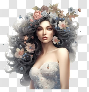 Fantasy Woman With Flowers - Woman With Flowers In Hair Artistic Design Transparent PNG