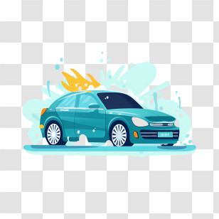 Car Wash - Blue Car In Splash Illustration Transparent PNG
