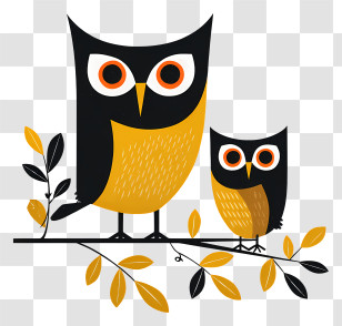 Mama Owl - Owls Perched On Branch Transparent PNG