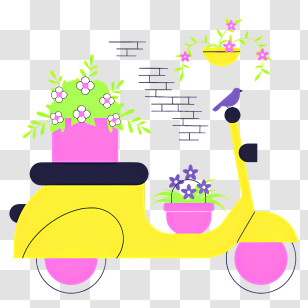 Scooter With Plants - Flower Decorated Scooter With Bird Transparent PNG