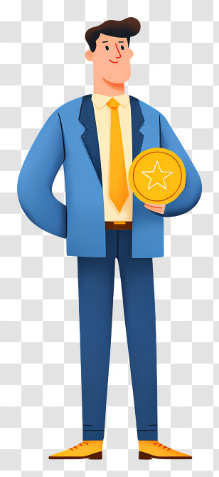 Businessman Holding Gold Star Coin Transparent PNG