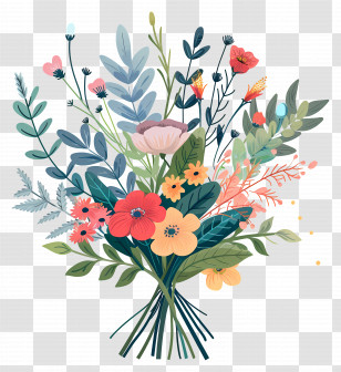 Mixed Flower Bouquet - Bouquet Of Wildflowers In Vibrant Colors Transparent PNG