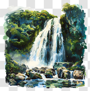 Sutherland Falls - Lush Waterfall With Greenery In Nature Transparent PNG