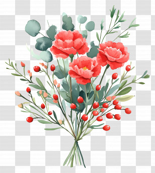Carnations - Beautiful Bouquet Of Red Flowers And Greenery Transparent PNG