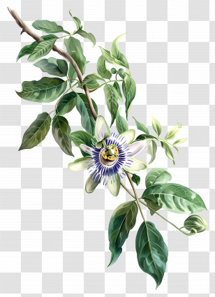 Vintage Flowers - Passion Flower Botanical Illustration Transparent PNG