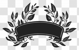 Ribbon Border - Black Banner With Leaves Transparent PNG