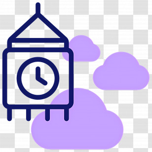 London Big Ben - Clock With Purple Clouds Transparent PNG