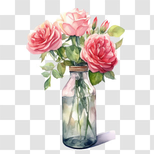 Pink Rose
 - Beautiful Pink Roses In A Decorative Glass Bottle Transparent PNG
