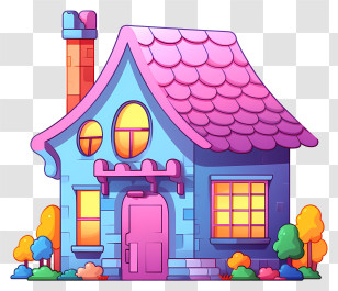 Small Blue House - Colorful Blue And Pink Cartoon House Transparent PNG