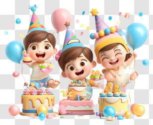 Newborn - Happy Children At Birthday Party Transparent PNG
