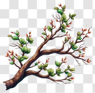 Hand Drawn Tree Branch - Branch With Fresh Green Leaves Transparent PNG