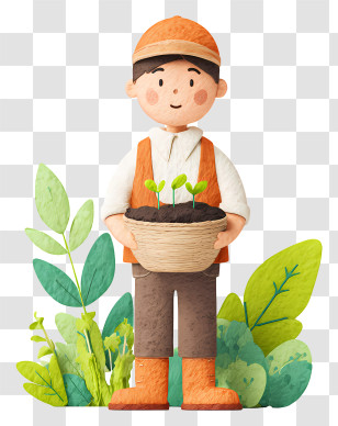 Farmer Holding Fresh Soil - Farmer Holding Seedlings In Basket Transparent PNG