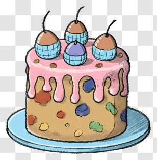 Birthday Cake - Decorative Pink Drip Cake Cartoon Illustration Transparent PNG