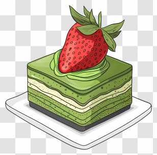 Matcha Cake - Matcha Dessert Slice With Strawberry Transparent PNG