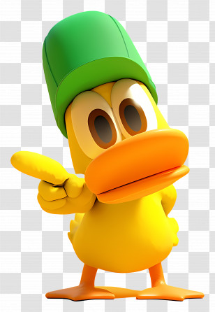 Pocoyo Pato - Playful Yellow Cartoon Duck With Green Hat Transparent PNG