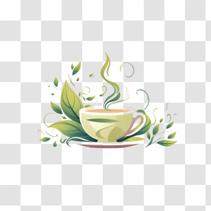 International Tea Day - Steaming Tea Cup With Leaves Transparent PNG