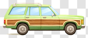 Station Wagon - Retro Green Woodie Station Wagon Transparent PNG