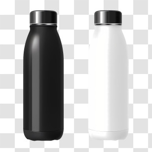 Water Bottle - Sleek Black And White Thermos Bottles Transparent PNG