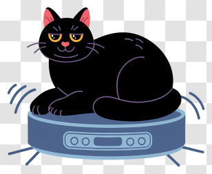 Cat Lying On Robot Vacuum Cleaner - Black Cat Riding Robot Vacuum Transparent PNG