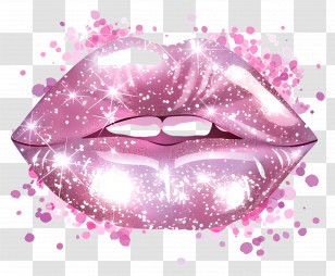 Glittery Lips - Glossy Pink Sparkling Lips Illustration Transparent PNG