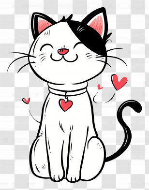 Cat Outline - Adorable Cartoon Cat With Heart Illustration Transparent PNG