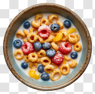 Cereal Bowl - Bowl Of Cereal With Colorful Fruits And Milk Transparent PNG