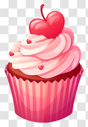 Cupcake - Cupcake With Cherry And Heart Decorations Transparent PNG