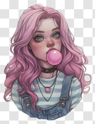 Bubble Gum Day - Girl With Pink Bubblegum Transparent PNG
