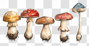 Variety Of Mushrooms Illustration - Illustration Featuring A Variety Of Mushrooms Transparent PNG