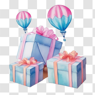 Gift Boxes - Gift Boxes With Colorful Hot Air Balloons Transparent PNG