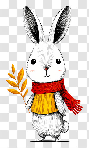 Furry Bunny - Hand-Drawn Bunny With Scarf Transparent PNG