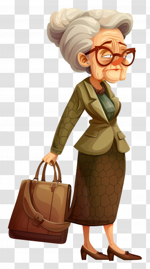 Old Woman - Elderly Woman Carrying A Bag With Thoughtful Expression Transparent PNG