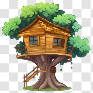 Tree House - Treehouse With Wooden Stairs In Nature Illustration Transparent PNG