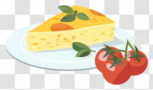 Spanish Omelette - Cheese Slice And Cherry Tomatoes On Plate Transparent PNG