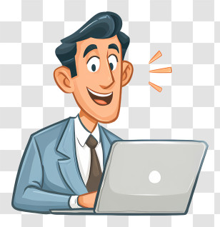 Businessman Doing Online Marketing - Businessman Cartoon With Laptop Transparent PNG
