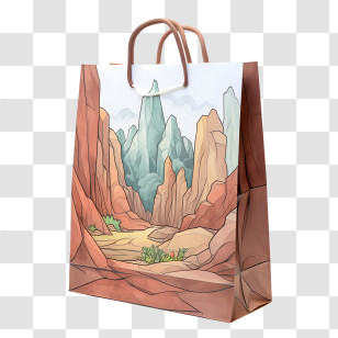 Paper Bag - Decorative Paper Bag With Landscape Design Transparent PNG
