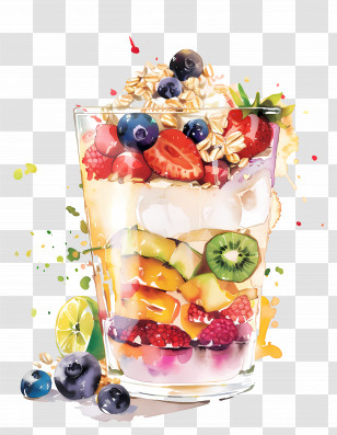 Yogurt Parfait - Colorful Fruit Parfait In Glass Transparent PNG