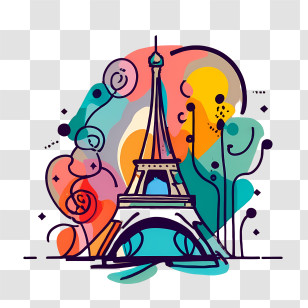 Paris - Colorful Eiffel Tower Sketch Illustration Transparent PNG