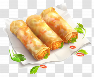 Spring Rolls - Delicious Spring Rolls On Paper Transparent PNG