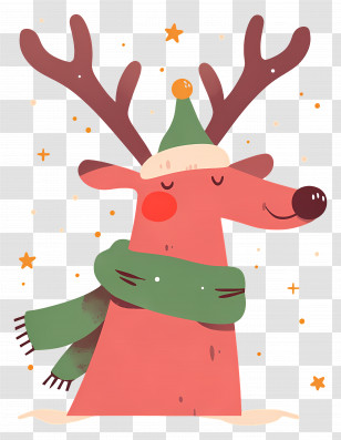 Christmas Deer - Cartoon Reindeer With Festive Scarf And Hat Transparent PNG