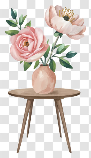 Flower Arrangement - Pink Flowers In A Vase On A Table Transparent PNG