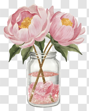 Pink Peonies - Pink Flowers In Jar Transparent PNG