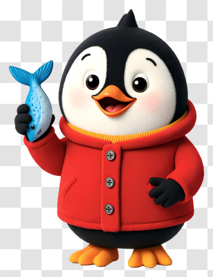 Cute Cartoon Penguin - Penguin In Red Coat Cartoon Transparent PNG