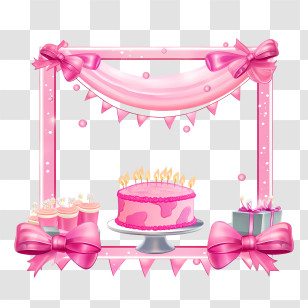 Birthday Frame - Pink Birthday Party Decoration With Cake And Gifts Transparent PNG