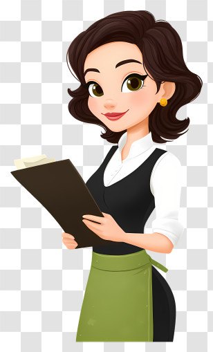 Waitress Holding Menu - Cartoon Waitress Holding A Menu Transparent PNG