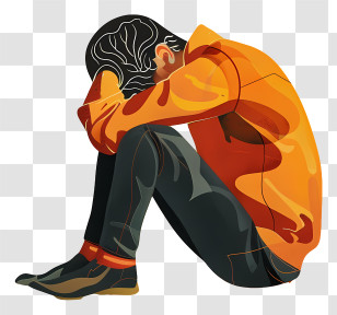 Mental Health - Illustration Of A Sad Person Sitting Alone Transparent PNG