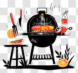 Summer Barbecue - Barbecue Grill With Food Transparent PNG