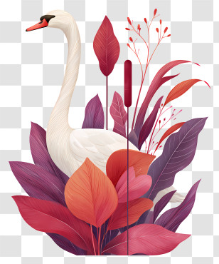 Graceful Swan - Swan In Reeds Illustration Transparent PNG