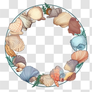 Seashell - Decorative Seashell Wreath In Coastal Theme Transparent PNG