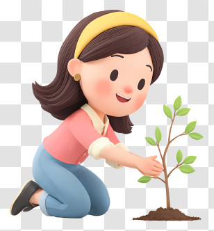Girl Planting A Small Tree - Girl Planting A Tree Sapling Transparent PNG